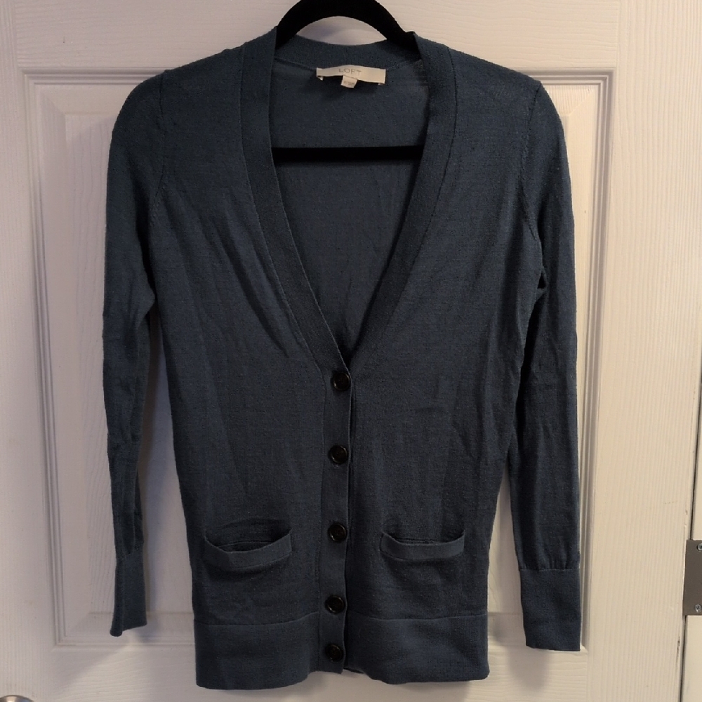 LOFT Teal Button-Up Cardigan